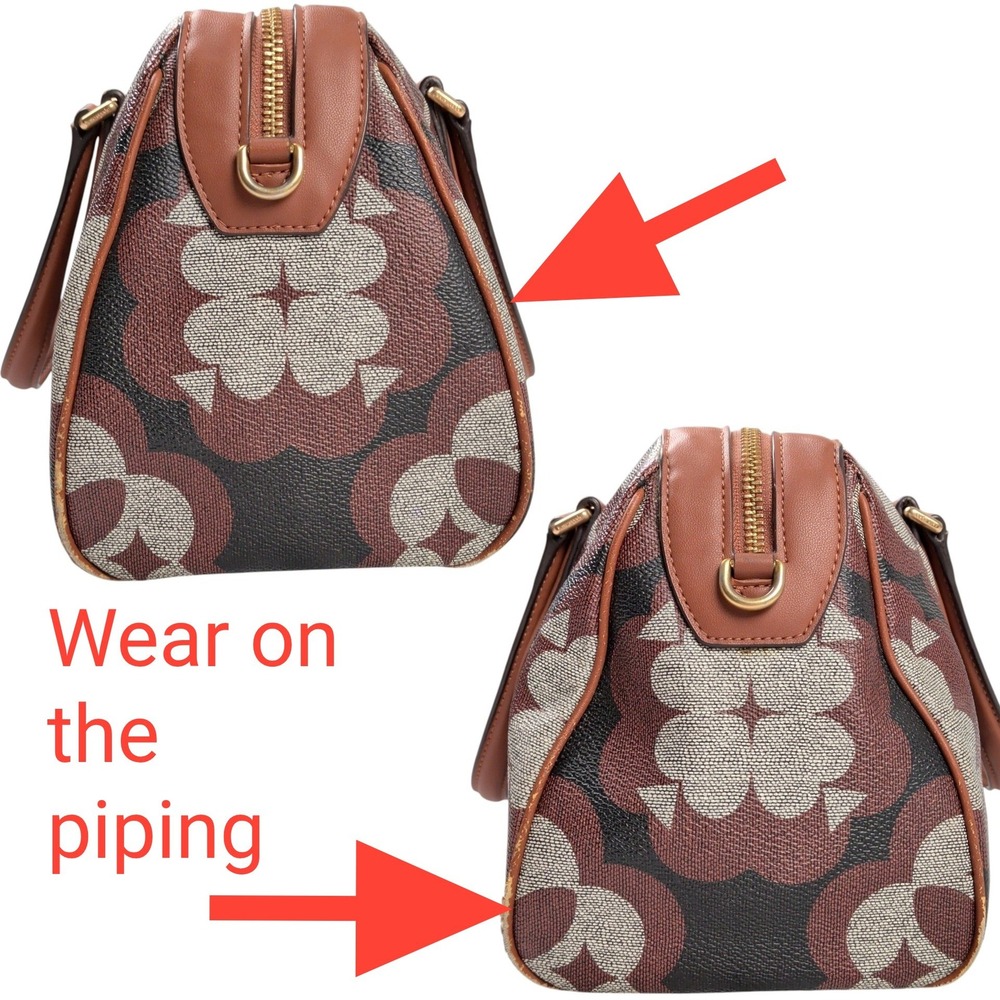 Kate Spade New York Spade Flower Monogram Satchel Bag Brown Black Gold Hardware - Picture 3 of 10